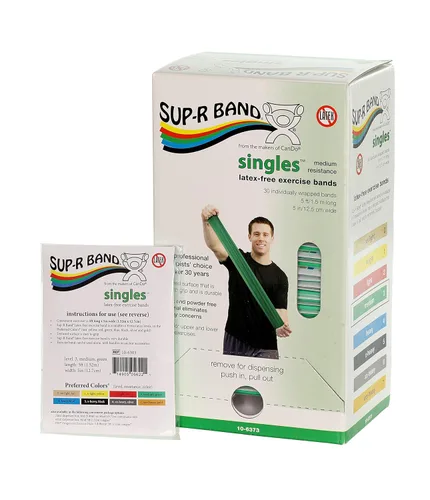 Vista 4 de Cando 10-6303 Sup-R Banda elástica sin látex para ejercicio, 1,5 metros, individual, resistencia media, verde