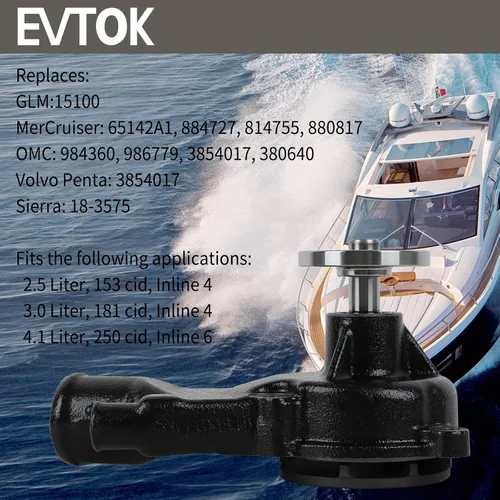Vista 2 de 65142A1 Bomba de agua de circulación marina apta para Volvo Penta MerCruiser OMC GM Sierra 2.5L 3.0L 4.0L Reemplaza# 3854017 984360 814755 18-3575