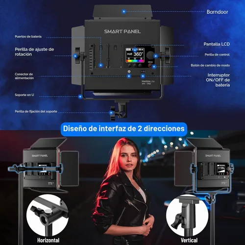 Vista 6 de Mettlelite Luz de Video LED RGB SPL210C con Control de APP, Panel RGB de Color Completo 360, 2800K-8000K, CRI/TLCI 97+, 10 Escenas, Iluminación