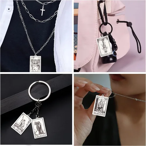 Vista 6 de SUNNYCLUE 10 piezas de 10 estilos de acero inoxidable Tarot Card Tarot Card Charms Collar Colgante Delicado Joyería Encantos para DIY Accesorios