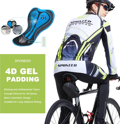 Vista 8 de sponeed Ropa de ciclismo para hombre, manga larga, para bicicleta de montaña, camiseta de bicicleta de carretera, pantalones acolchados, trajes