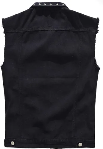 Vista 2 de Chaleco de mezclilla para hombre, chaqueta sin mangas, punk, casual, con solapa, vaqueros, chalecos con remaches