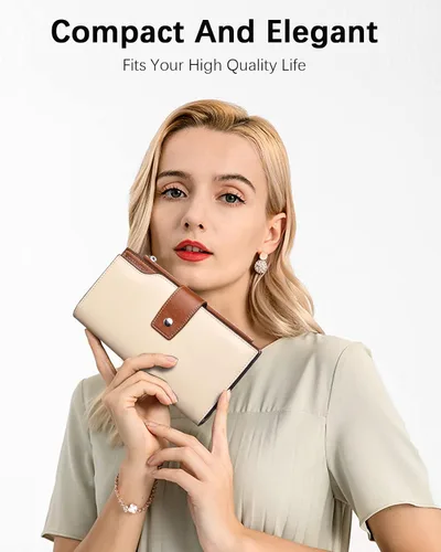 Vista 4 de BOSTANTEN Carteras de cuero para mujer con bloqueo RFID de gran capacidad tarjetero triple para mujer