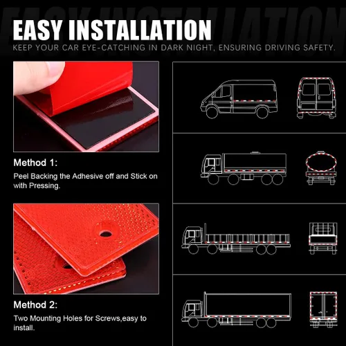 Vista 6 de Swpeet Reflector rectangular de plástico rojo universal adhesivo para coche, reflectores de puerta, reflectores de puerta para interior rojo, placa