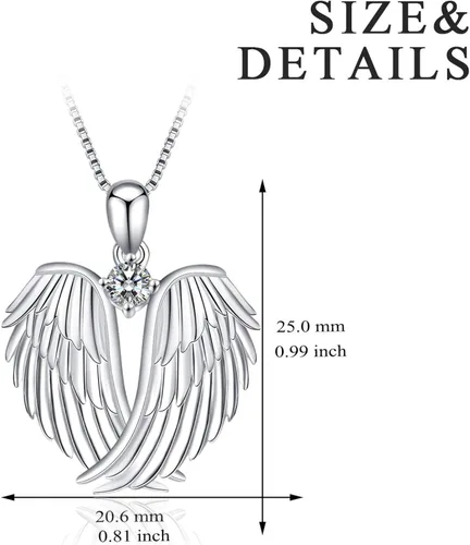 Vista 4 de YFN Collar de alas de ángel de plata de ley 925 con colgante de alas de ángel guardián collar de piedra natal para mujeres y niñas joyería de Navidad