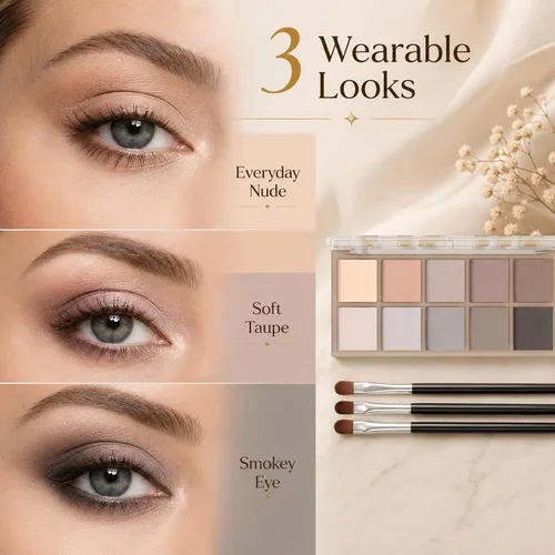 Vista 9 de Sulily Paleta de sombra de ojos color nude, 10 colores, maquillaje de sombra de ojos mate, gris pardo marrón, humo neutro, pigmento alto mezclable