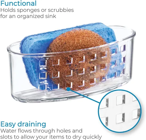 Vista 4 de iDesign Plastic Sponge Holder Suction Cups Ideal for Kitchen Sinks and Bathroom Organization, 6.5" x 2.5" x 2.5", Clear