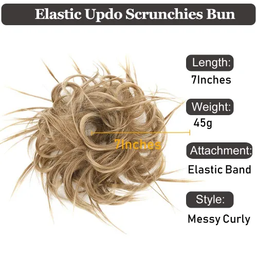 Vista 2 de HMD - Extensiones de cabello tipo chongo alborotado con rodelo despeinado, banda elástica de goma, extensiones de cabello sintético para mujer