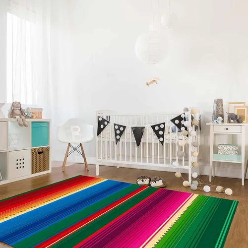 Vista 3 de Alfombra mexicana Serape de 2 x 3 pies, alfombra grande para interiores y exteriores con respaldo antideslizante, fácil de limpiar, perfecta