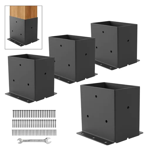 Vista 14 de Base para poste 4x4, soportes de poste (Tamaño interno 3.6"x3.6")，anclaje de poste de valla de acero grueso recubierto de polvo negro para poste