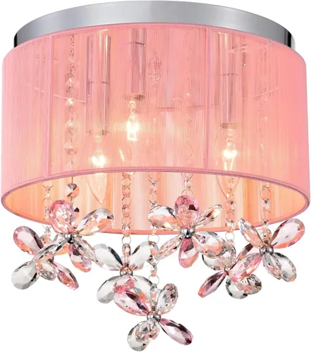 Vista 14 de LaLuLa Candelabro de cristal morado para dormitorio de niñas, lámpara de techo E12 de 3 luces, pantalla de cuerda de algodón hecha a mano, elegante