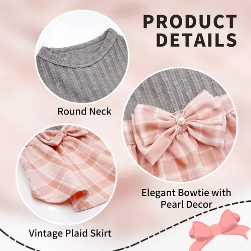 Vista 16 de KYEESE Vestido de Navidad para Perro de Cuadros Búfalo Rojos, Vestidos para Perros con Corbatín, Vestido para Perro Pequeño 0#Buffalo Check
