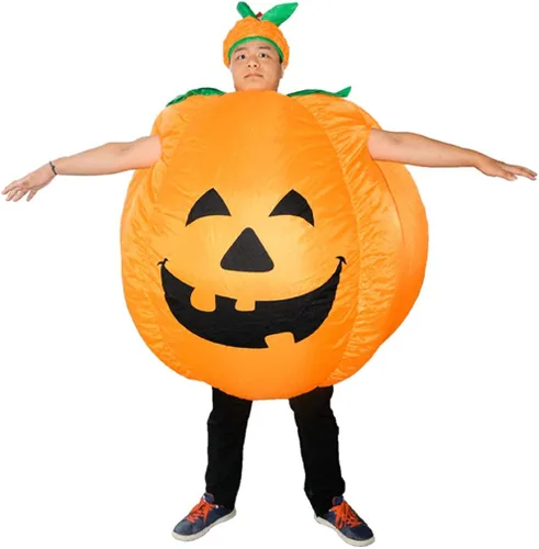 Vista 2 de Arokibui Disfraz inflable de calabaza para adultos disfraz inflable para hombres fiesta de cosplay Navidad Halloween traje de talla grande Naranja