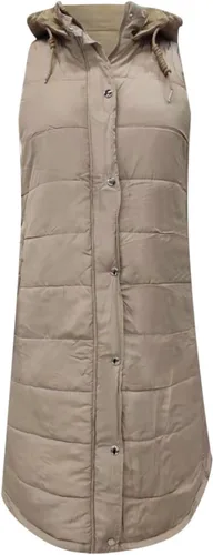 Vista 23 de Chaleco largo para mujer, sin mangas, acolchado, con cremallera, capucha, abrigo de invierno cálido, ligero, con bolsillos