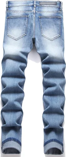 Vista 3 de AITITIA Jeans rasgados para hombre Pantalones de mezclilla elásticos ajustados