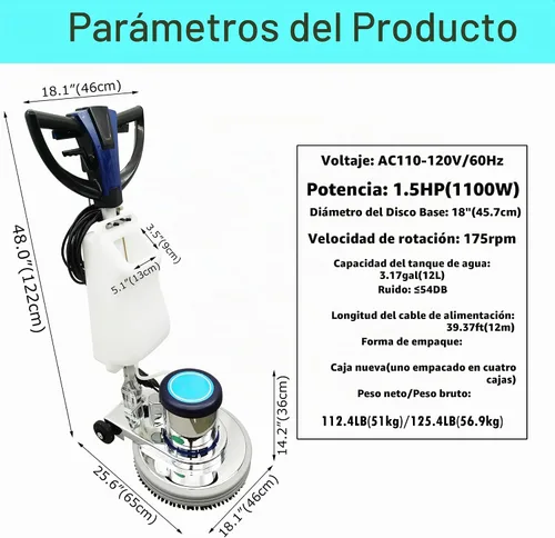 Vista 2 de INTSUPERMAI Pulidor de piso de 18 pulgadas, pulidor de piso comercial resistente de una sola almohadilla para azulejos, máquina de pulidor de pisos