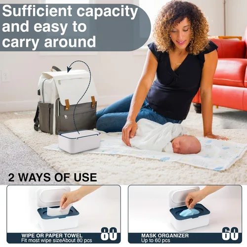 Vista 6 de Dispensador de toallitas para bebés, soporte para toallitas para bebés y adultos, mantiene el tejido húmedo fresco, funda de toallitas