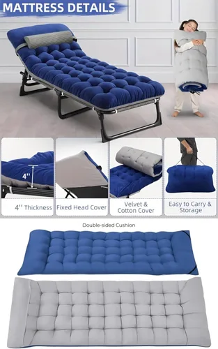 Vista 4 de Folding Camping Cot for Adults,Adjustable Sleeping Cot with Mattress