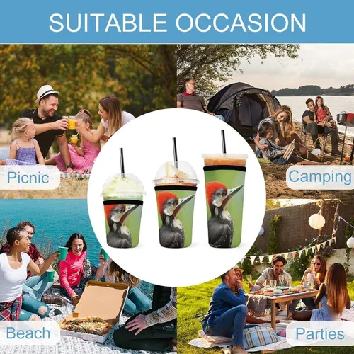 Vista 8 de Cute Pileated Woodpecker Reusable Insulated Neoprene Iced Coffee Cup Sleeves 3 Sizes Diving Material Cup Durable Beverage Covers for Cold Coffee Tea