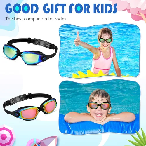 Vista 6 de Paquete de 8 gafas de natación para niños de 6 a 14 años, antiniebla, UV, para piscina de agua, sin fugas, para niños, niñas, adolescentes