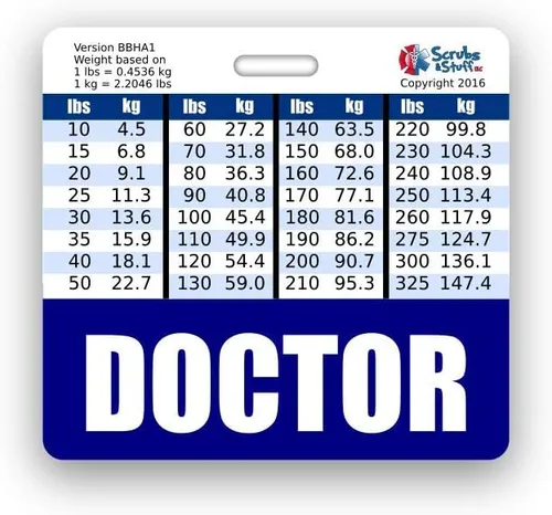 Vista 13 de Doctor Badge Buddy - Tablas de conversión horizontales con altura y peso (tamaño grande, negro)
