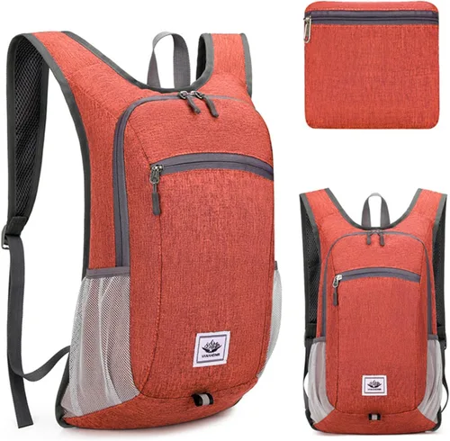 Vista 9 de DOJUNS Mochila de senderismo de 15 litros, mochila de viaje pequeña, ligera, plegable, plegable, mochilas de campamento para mujeres y hombres Negro