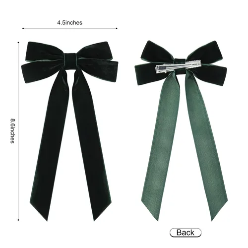 Vista 3 de 2 lazos de terciopelo para el cabello, pinzas de cinta para el cabello verde, pinzas de cocodrilo para otoño, accesorios para el cabello