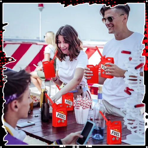 Vista 6 de Mifoci Paquete de 12 vasos de combustible para autos de carreras, vasos de 11 onzas con tema de carreras de pajita, recuerdos de fiesta