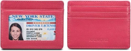 Vista 7 de KALMORE womens Credit Holder Genuine Leather Slim Minimalist Card Case Wallet, Black With Id Window