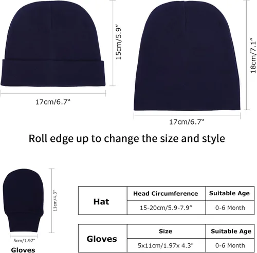 Vista 6 de BQUBO Baby Hats and Mittens Infant Cotton Beanie Gloves No Scratch Set Newborn Hospital Hat for Boys Girls 0-6 Months