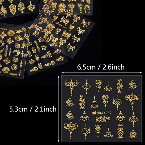 Vista 3 de KISSBUTY 24 calcomanías para arte de uñas de universo, flores doradas, estrellas, constelación de luna