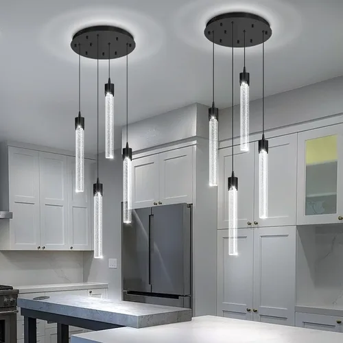 Vista 16 de ykolupty Luces colgantes modernas para isla de cocina, mini lámpara colgante de cristal negro con LED regulable de 2700 K-6000 K, lámpara de araña