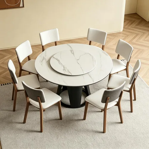 Vista 13 de Mesa de comedor redonda con 31.5 pulgadas desmontable Lazy Susan, moderna mesa de comedor de piedra sinterizada de 59 pulgadas de D para 8 asientos