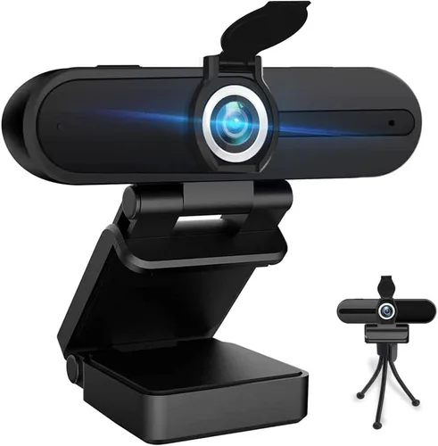 Vista 9 de Cámara web 1080P con micrófono, cámara web HD con soporte para trípode, corrección de luz automática, cubierta de privacidad, 110° FOV, cámara USB