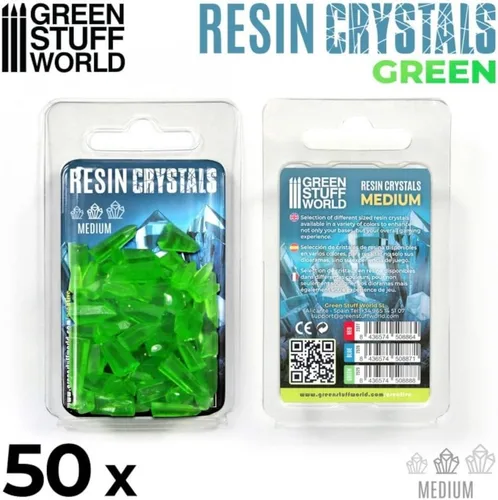Vista 3 de Green Stuff World GSWD-2529 Cristales de resina transparente, verde, tamaño mediano, 50 piezas, material de diorama