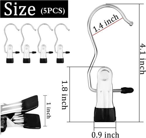 Vista 2 de FuninCrea Clips para ganchos de lavandería, 5 piezas de acero inoxidable antideslizantes para botas de lavandería, clips portátiles resistentes
