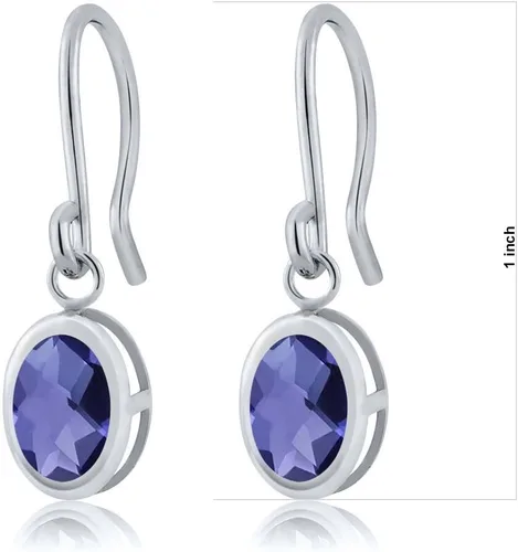 Vista 162 de Gem Stone King Aretes colgantes de plata de ley 925 de 0.276 x 0.197 in con piedra natal ovalada de alambre francés para mujer