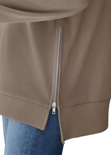 Vista 5 de WIHOLL Sudadera ligera de gran tamaño para mujer con cremallera lateral y cuello redondo suave, manga larga, moda 2024