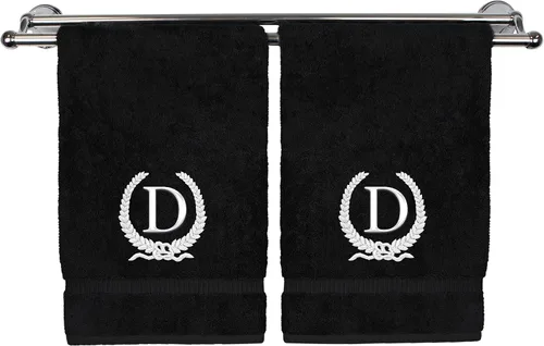 Vista 78 de Toalla de mano con monograma, regalo personalizado, 16 x 30 pulgadas, letra blanca bordada con diseño de corona en toalla negra, extra absorbente