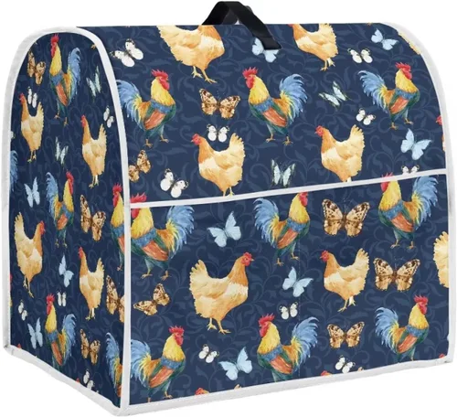 Vista 24 de Cubierta para mezclador de cocina con diseño de flores de pájaros, cubierta para procesador de alimentos con asa superior y bolsillo