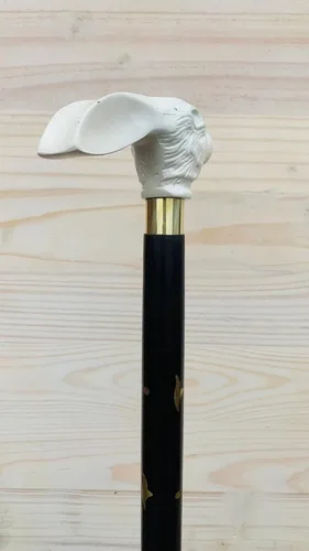 Vista 4 de Bastón de madera con mango de conejo victoriano Steampunk