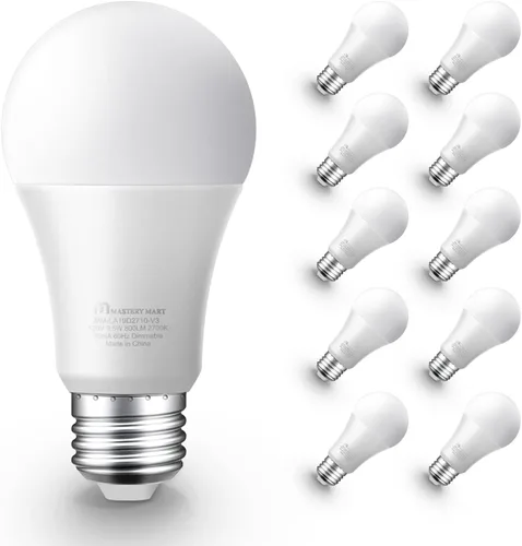 Vista 8 de MASTERY MART Bombillas LED de 10 vatios [equivalente a 60 vatios], A19 - E26 regulables, 2700 K blanco suave, 800 lúmenes, base de tornillo mediano