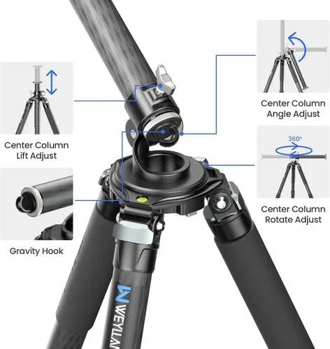 Vista 3 de Trípode horizontal de fibra de carbono WEYLLAN LX9 Trípode resistente para cámara, trípode de cámara profesional superior con brazo de extensión
