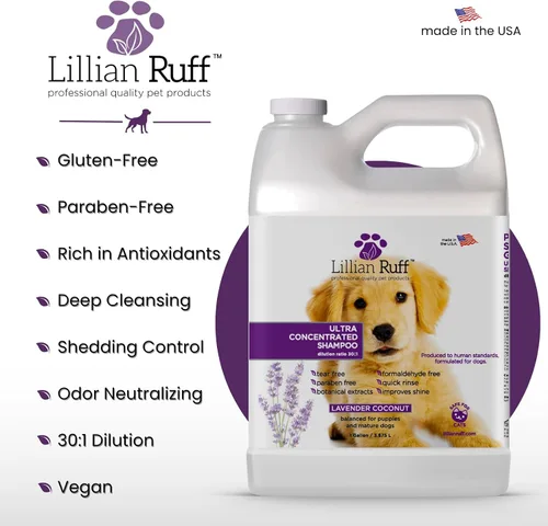 Vista 5 de Lillian Ruff PRO Formula Champú Ultra Concentrado para Perros – Hace 4 Galones/30 Botellas, Dilución 30:1, Champú Profesional para Mascotas