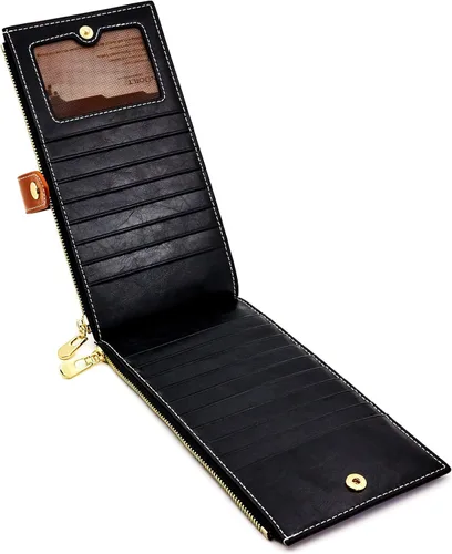 Vista 3 de ANDOILT - Cartera de cuero genuino para mujer con bloqueo RFID para tarjeta de crédito con cremallera