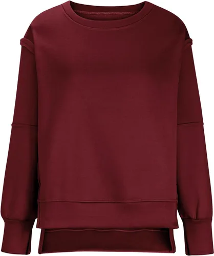 Vista 5 de Cómoda sudadera para mujer, ajuste holgado, casual, cuello redondo, a la moda, blusas de manga larga, blusas de color sólido