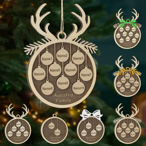 Vista 12 de Adornos de Navidad personalizados, familia de 1 nombre, adornos de Navidad de madera personalizados, decoración personalizada, decoración de árbol