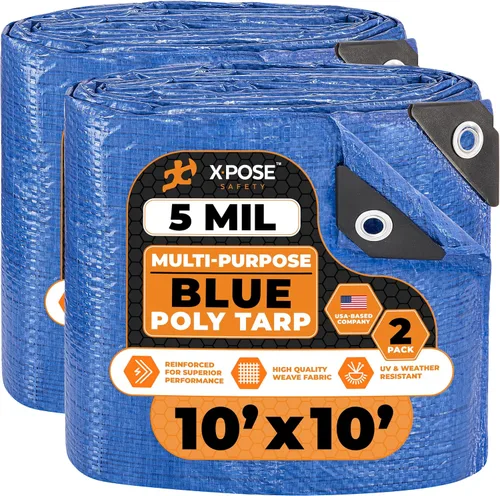 Vista 89 de Xpose Safety - Lona de polietileno ligera azul – Funda protectora multiusos, paño de goteo – duradero, impermeable, resistente a la intemperie
