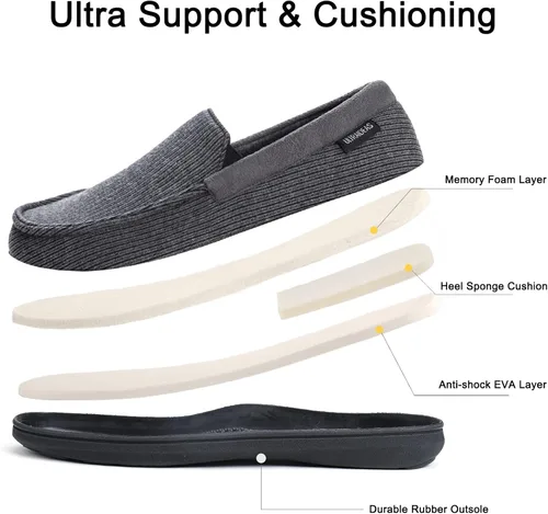 Vista 8 de ULTRAIDEAS Pantuflas Carver para hombre, mocasín, zapatos de casa con espuma viscoelástica