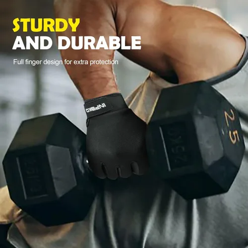 Vista 6 de Guantes de entrenamiento para hombres y mujeres, ligeros, con agarre de palma completa, acolchados, guantes de gimnasio para levantamiento de pesas
